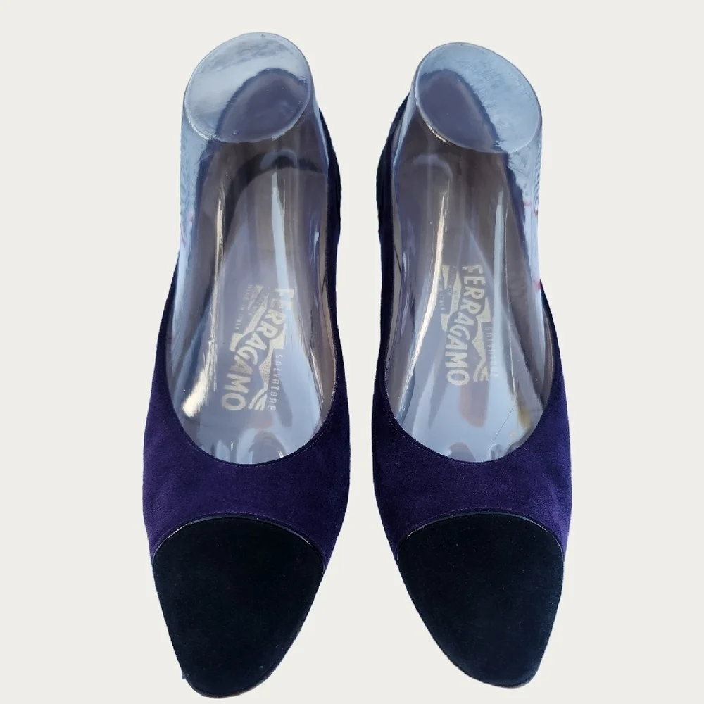 Vintage Salvatore Ferragamo Luxury Purple and Black Heels 9 AA